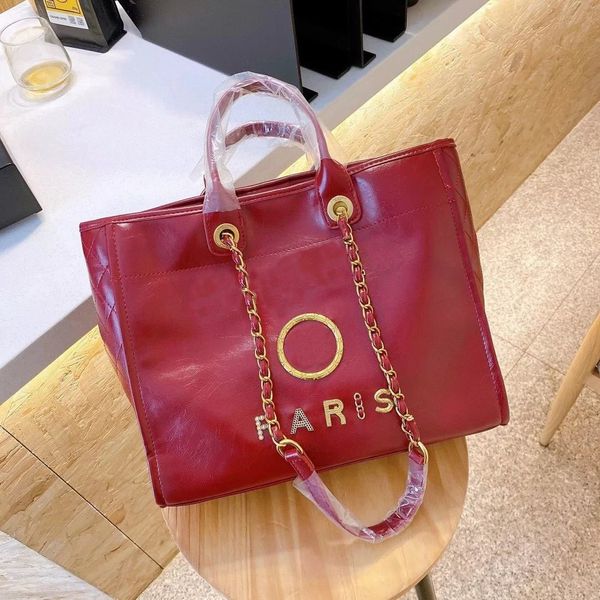

women's luxury handbags evening bags ch brand designer metal badge tote bag small mini fashion beach handbag female capacity large leat, Black;red