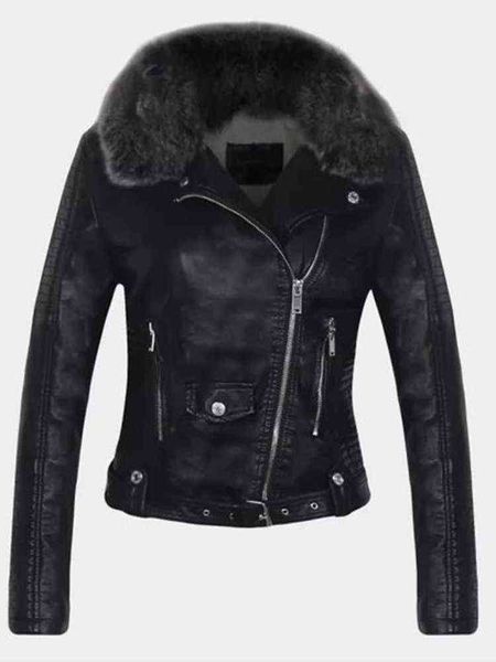 Ftlzz New Women Women Winter Faux Leather Jacket quente colarinho de pele grande Ladre