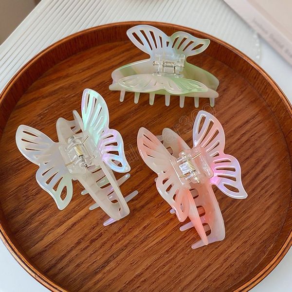 

catch hair claw butterfly hair accessories sweet acetate sheet grabbing back of the head hair clip hairpin headdress, Slivery;white