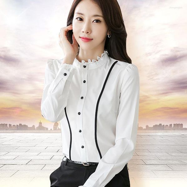 Blouses feminina camisas 2022 de moda de moda camisa formal mulher mulher magra de manga comprida Blusa branca de escritórios elegantes trabalham vestem tops roupas