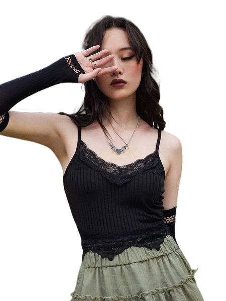 

romwe goth lace trim cami 16md#, White