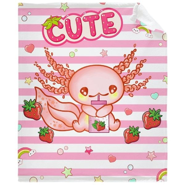 NIUJINMALI Kawaii Axolotl Decken Cartoons Mädchen Rosa Überwurf Decke Benutzerdefinierte Fleece Balnket für Sofa Stuhl Schlafzimmer Heimdekoration 220702