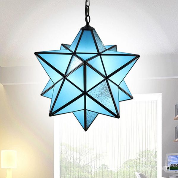 Lâmpadas pendentes estilo mediterrâneo Blue Glass Star Candelier Balcony Corredor Sala de estar criativa ChandelierPenda