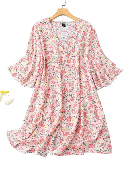 

plus ditsy floral print chiffon kimono i3tp#, Black;gray