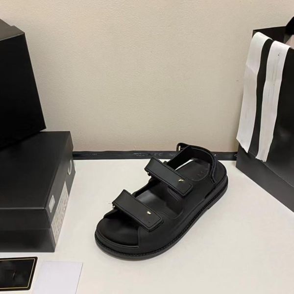 

2022 c slides designer flat heel genuine leather sandals for women summer luxury fashion soft party banquet slide slippers shoes 35-40 us4-9, Black