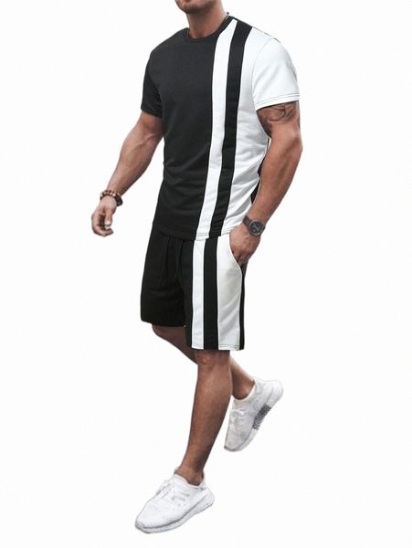 

men colorblock tee & shorts q17l#, Gray