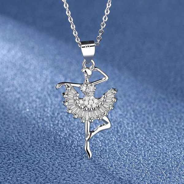 

pendant necklaces girl crystal ballet dancer necklace with rhinestone party jewelry gifts, Silver
