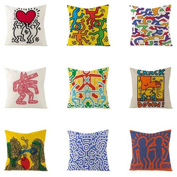 Federa 45x45 cm Keith Copriletto Harings Colorato Graffiti Art Cuscino di lusso Federa morbida Home Room DecorPillow