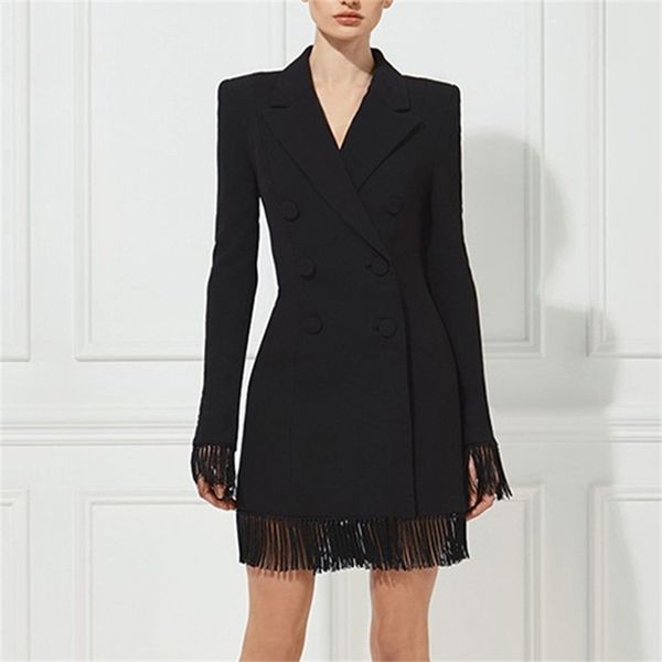 

adyce winter women slim trench coats black deep v-neck double breasted coats long sleeve tassel fashion club coats lj201128, Tan;black