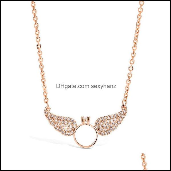 

pendant necklaces angel wings with ring crystal necklace for women statement jewelry drop delivery 2021 sexyhanz dhrgy, Silver