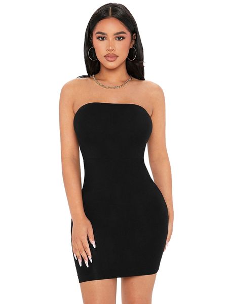 

petite solid bodycon tube dress s1my#, Black;gray