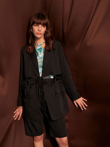 

lapel neck cut out knot linked blazer l5sg#, White