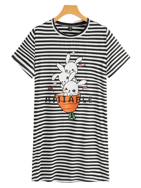 

plus striped & cartoon graphic sleep dress f0iy#, Black;white