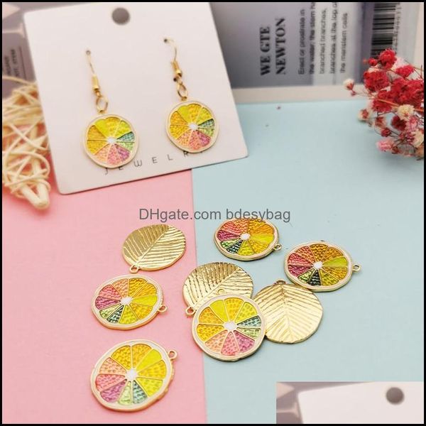 

charms jewelry findings components 10pcs colorf slices metal orange enamel charm pendant for fashion making earring bracelet floating drop, Bronze;silver