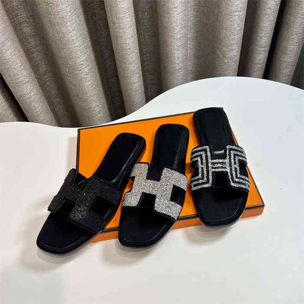 

slippers h slippers women's summer sandals net red beach shoes flat bottomed h wear large one-way flip flops outside fv0r, Black