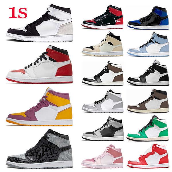 

mens 1 high og basketball shoes 1s heritage university blue royal patent bred atmosphere dark mocha brotherhood shadow unc twist men women, Black