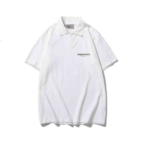 

50% discount fog feel essentials of god fashion brand reflective letter polo shirt short sleeve t-shirt for men and women factory sales, White;black