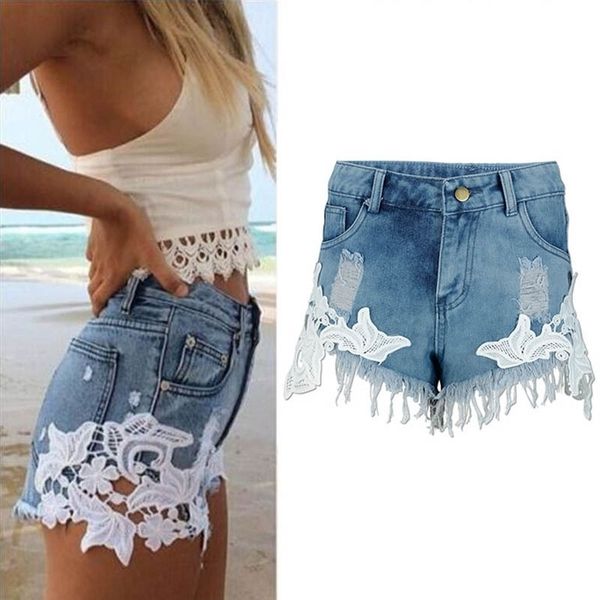 

danjeaner shorts lace denim shorts fashion brand vintage tassel high waist shorts punk short jeans plus size y200512, White;black