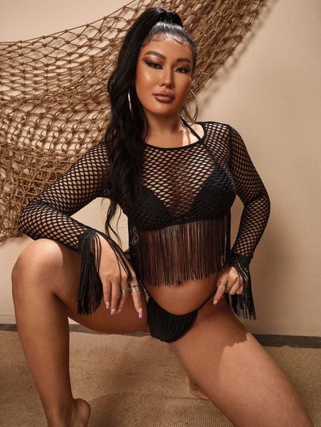 

sxy fringe hollow out cover up i2ah#, White;black