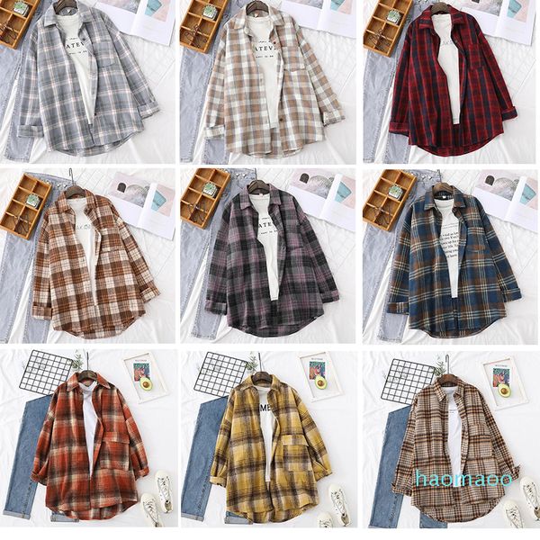 2022 NEU NEUER MODERFRING Herbst Retro Britisch -Stil Frosted Plaid -Hemd für Frauen Liebhaber lose mittelgroße dicke Hemdmanteile