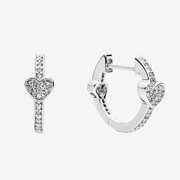 

925 sterling silver pave heart hoop earrings cz diamond wedding jewelry for pandora earrings with original box 57t, Golden;silver