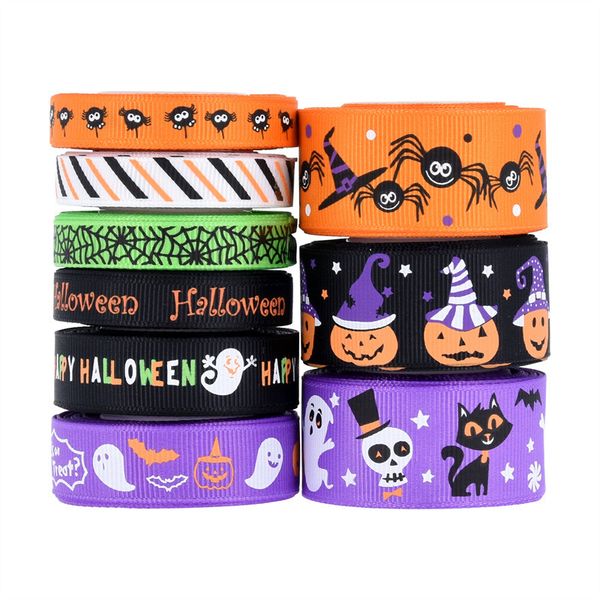 Halloween Ribbon Set festliche Geschenkbox -Handwerkswerkzeuge dekoriertes Band Kürbisspinnen 5 Yards pro Rolle 9 Rollen Pack 1222650