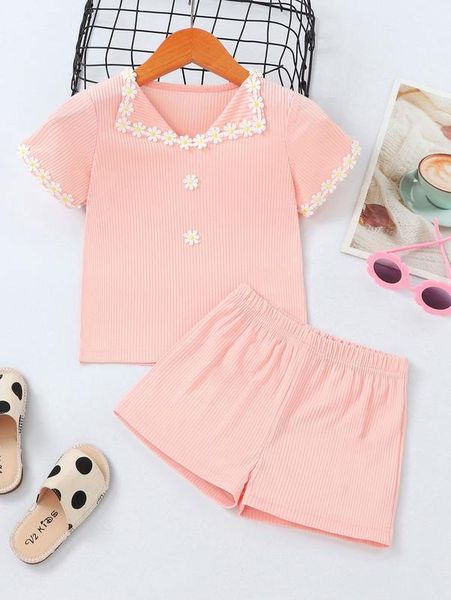 

toddler girls floral applique tee & shorts she, White