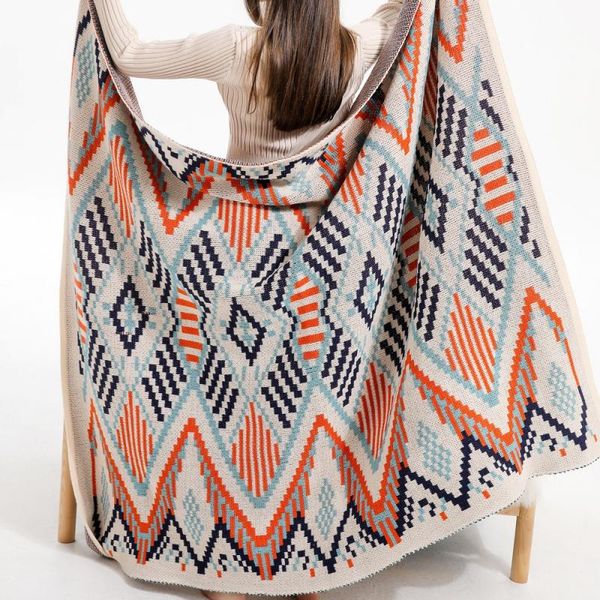 Cobertores Bohemian Style Sofá Blanta de malha geométrica Padrão ar -condicionado Throw com borla para vestir a colcha de verão para breakblankets