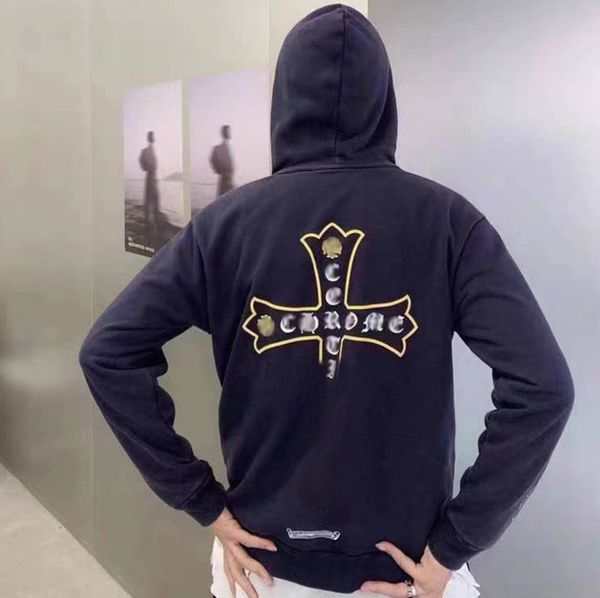 

brand classic mens fashion sweatshirts ch designer hoodies horseshoe cross print jacket women casual quality luxury pullover hooded loose h, Black