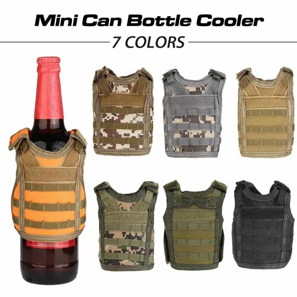 Tactical Beer Bottle Beer Corret Capa Mini Miniature Molle Vest Pessoal Bottle Drink Conjunto de ombro ajustável