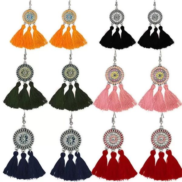 

handmade ethnic bohemian thread tassel earrings vintage jewelry for woman, Red;brown