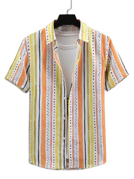 

romwe guys striped & geo print shirt without tee t8kt#, White;black