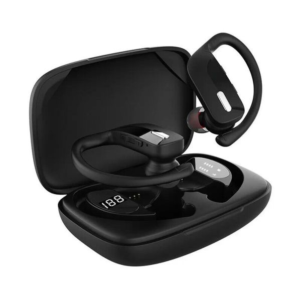 T17 TWS Wireless Bluetooth Aurnica Sports Waterproof Over-Ear Aurnostruttura Auricolare 5.0 Black con ricarica