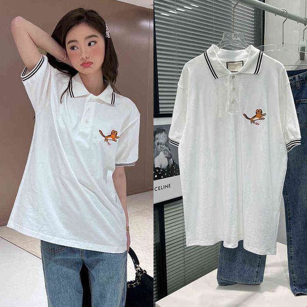 

spring and summer men's women's alike little embroidery polo t-shirt loose, White