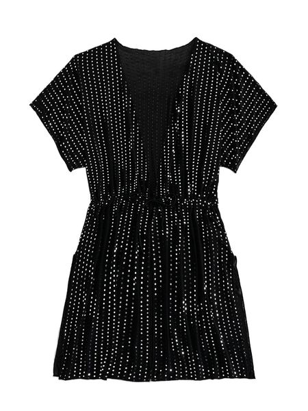 

contrast sequin drawstring waist kimono t65h#, White;black