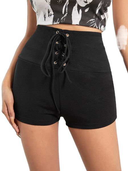 

lace up grommet eyelet shorts h83y#, White;black