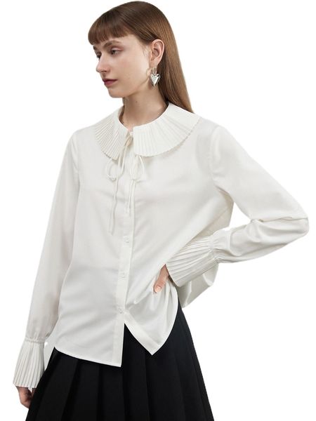 

tie neck button front shirt r7dj#, White