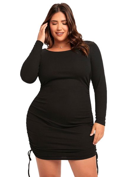 

evolu plus drawstring side bodycon dress 70tc#, Black