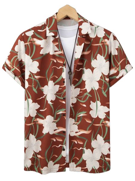 

men 1pc floral print shirt j7nu#, White;black