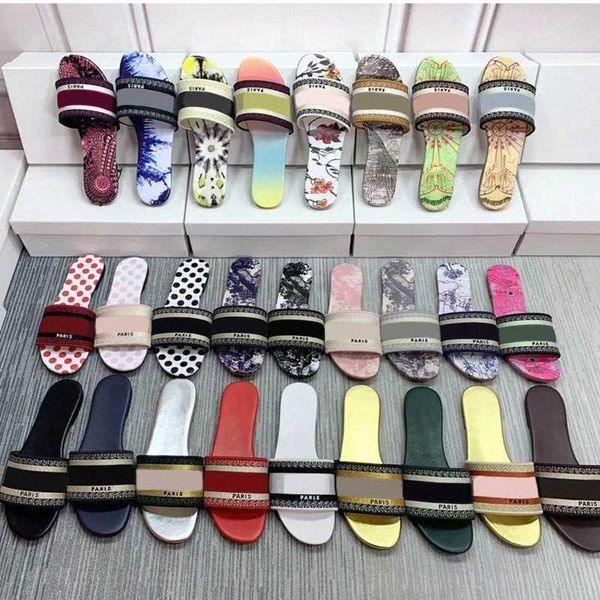 

2021fashion classic d women sandals slippers slide summer designer luxury leather rubber flip flops shoe outdoor beach shoes large size, Black