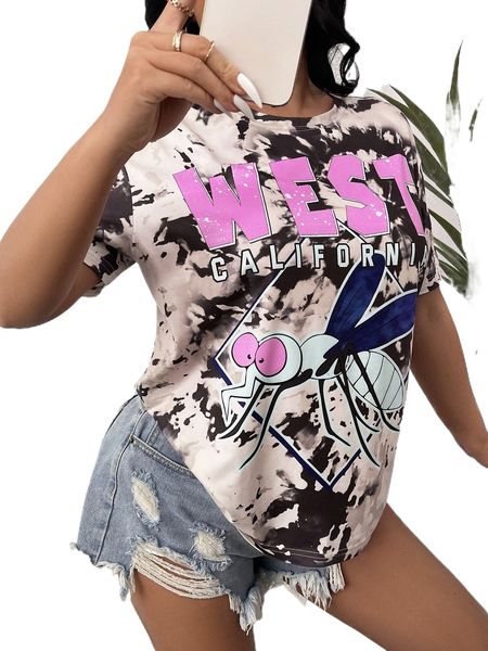 

sxy animal & letter print asymmetrical hem tee 93tu#, White