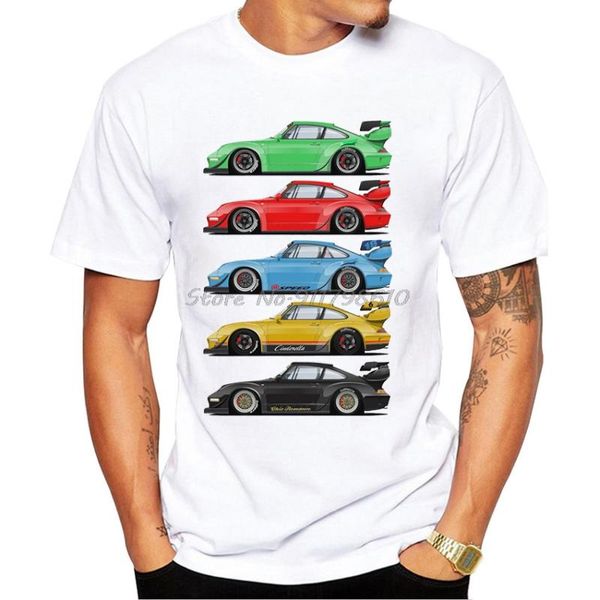 Erkek Tişörtler Komik Gökkuşağı RWB Araba Baskı T-Shirt Vintage Yaz Erkekler Kısa Kollu Eski 993 Hipercars Klasik Beyaz Tops Hip Hop Boy T