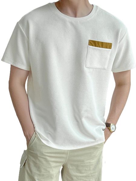 

dazy men contrast panel patched pocket tee t70n#, White;black