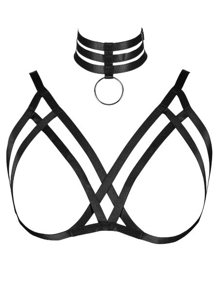 

plus cross harness bra with choker q0aj#, Black;white