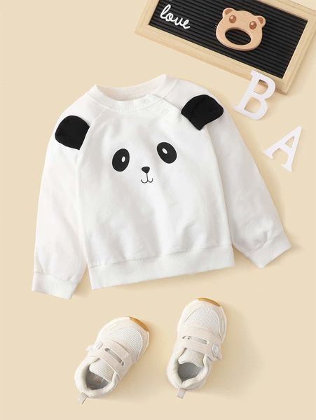 

baby cartoon graphic 3d ear patch pullover she, Black