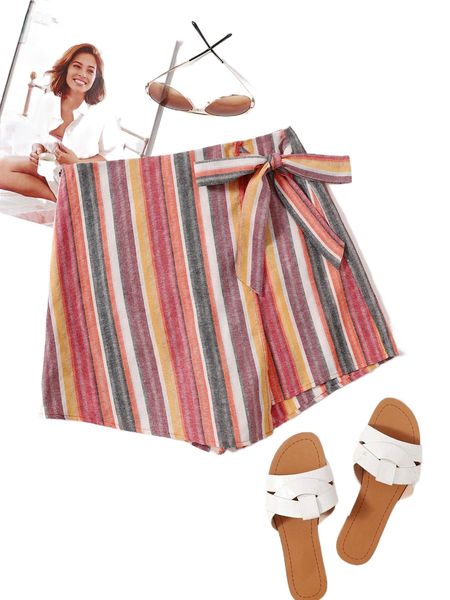 

striped tie front skort l2hb#, White;black