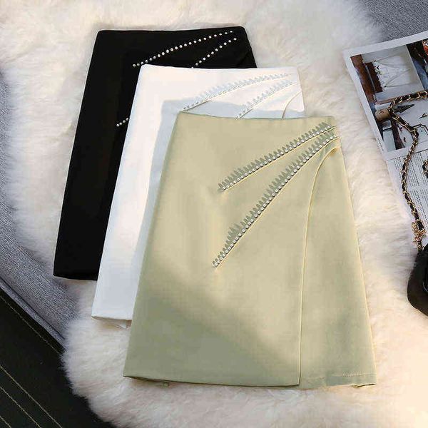 

irregular skirts womens high waist a-lin mini skirt korean fashion lady elegant women short skirt black faldas cortas l220714, White