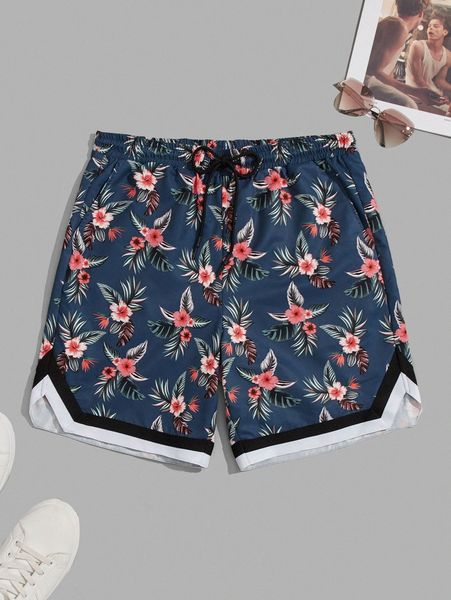 

men tropical print striped shorts p2o8#, White;black