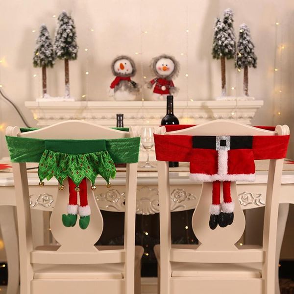 Coprisedie Coprisedia Elfo di Babbo Natale Panno di velluto Tavolo da pranzo per feste Sedie Indietro Decorazione di buon Natale Forniture per festivalSedia