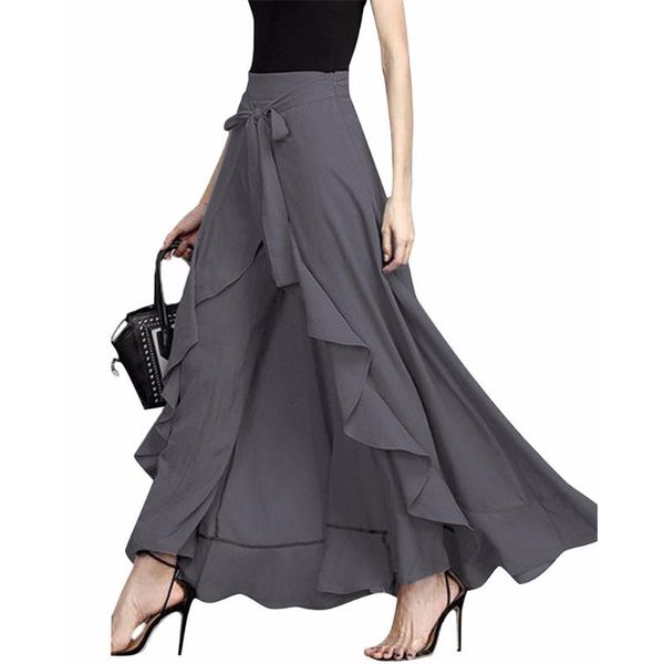 

skirts 2022 style women high waist maxi skirt with irregular hem a-line lace up ruffled long for summer ladies quality, Black